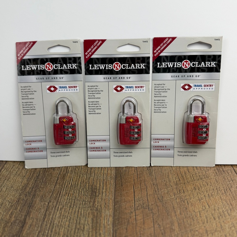 3‎ Combination Luggage Locks Lewis N Clark TSA Approved Red NEW